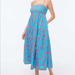 NWT JCrew Tie Back Maxi Dress Lobster Print